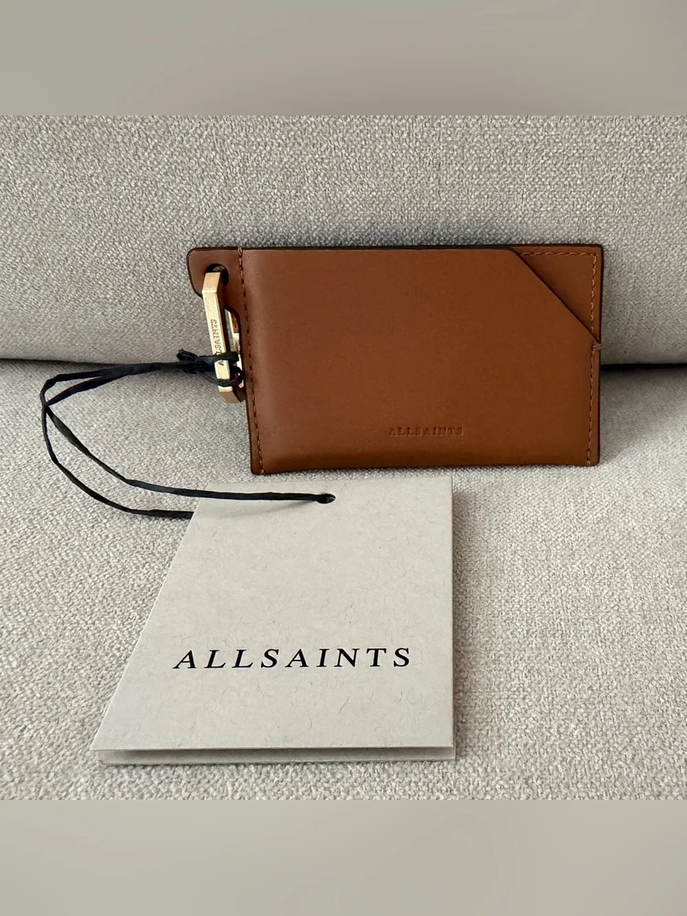 All Saints Hex Leather Card Holder - Sepia Brown